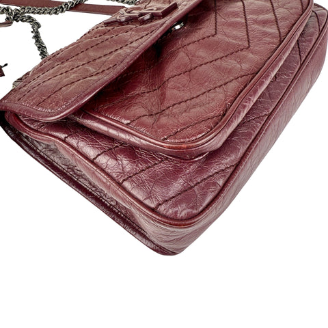 Pre-owned Saint Laurent Burgundy Crinkled Calfskin Leather Medium Niki bag