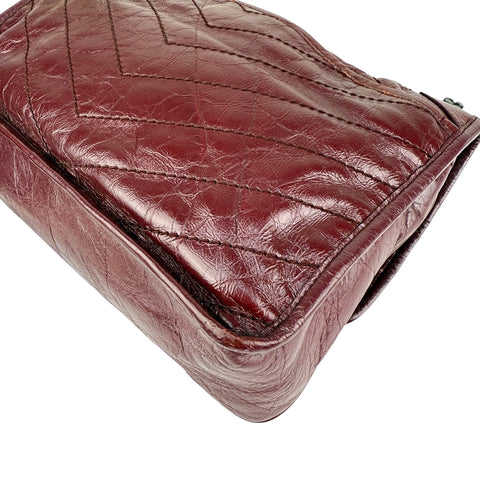 Pre-owned Saint Laurent Burgundy Crinkled Calfskin Leather Medium Niki bag