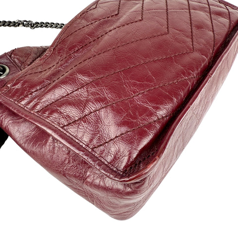 Pre-owned Saint Laurent Burgundy Crinkled Calfskin Leather Medium Niki bag