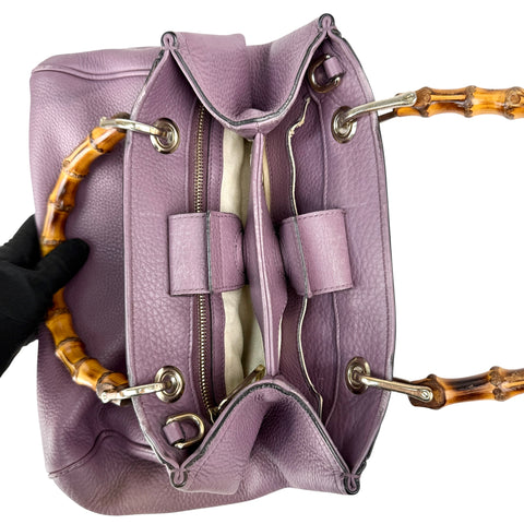 Pre-owned Gucci Purple Pebbled Leather Bamboo Top Handle Mini Shopper Tote Bag tote bag