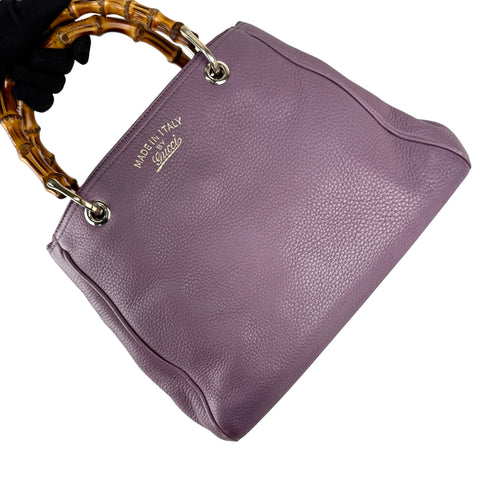 Pre-owned Gucci Purple Pebbled Leather Bamboo Top Handle Mini Shopper Tote Bag tote bag