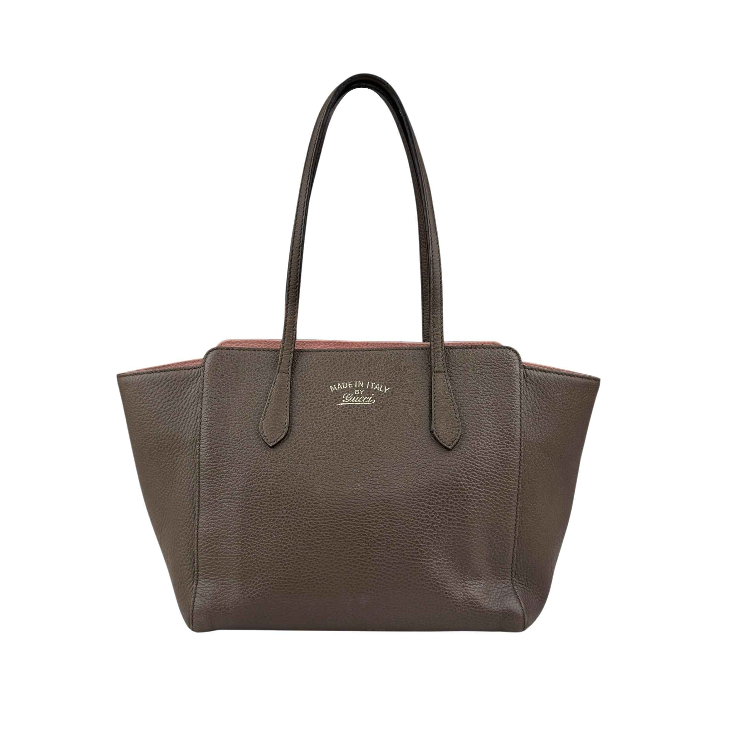 Gucci Grey Pebbled Calfskin Leather Swing Tote Bag