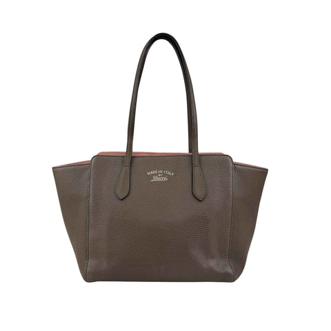 Gucci Grey Pebbled Calfskin Leather Swing Tote Bag