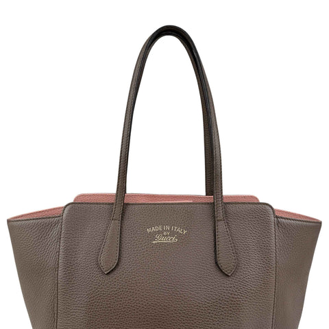 Gucci Grey Pebbled Calfskin Leather Swing Tote Bag