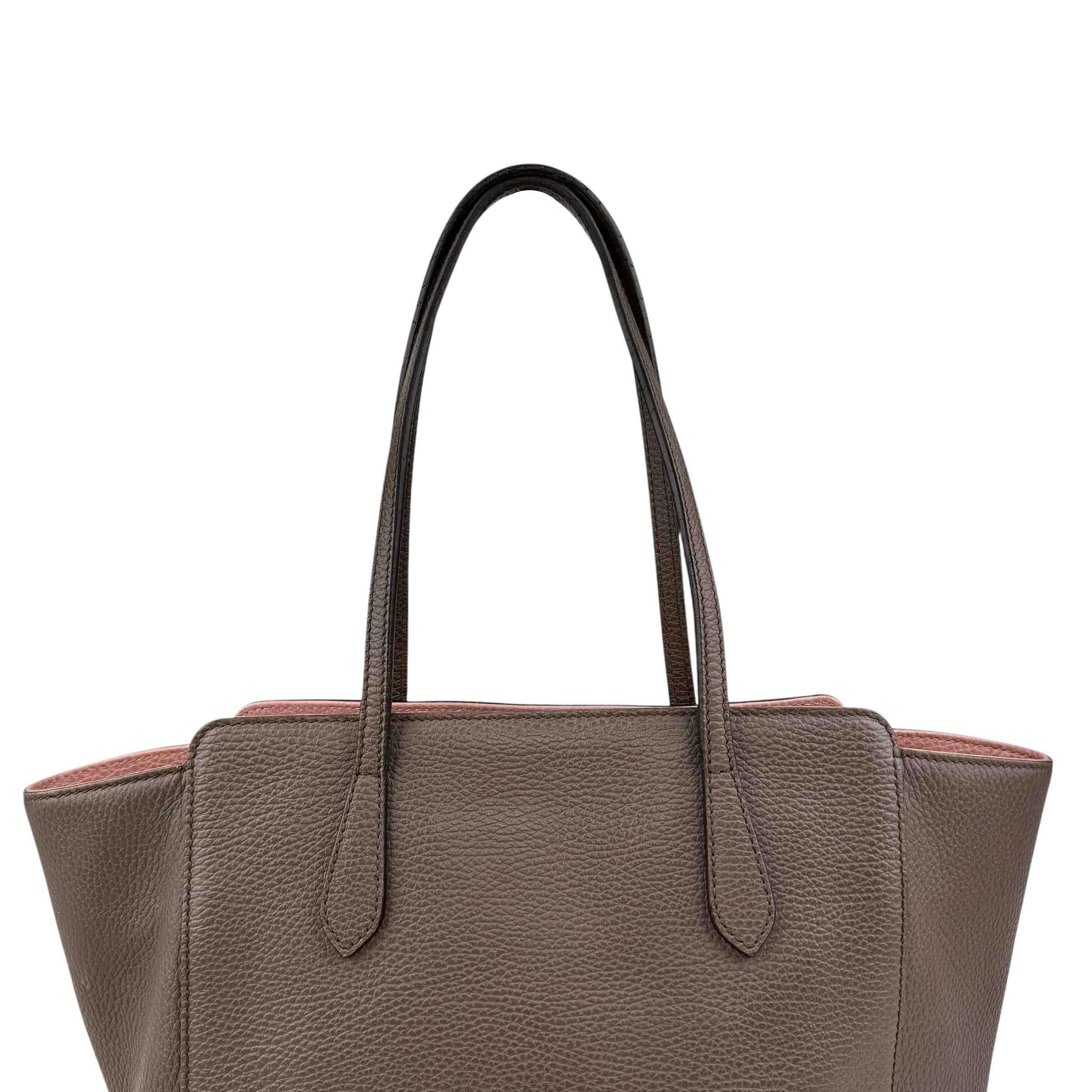 Gucci Grey Pebbled Calfskin Leather Swing Tote Bag