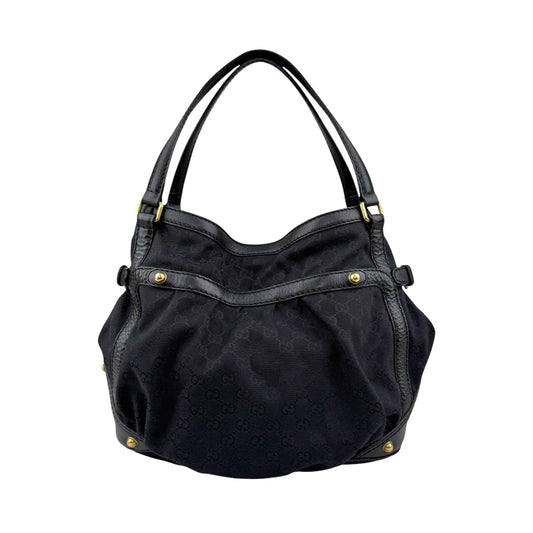 Gucci Black GG Canvas and Leather Jockey Tote