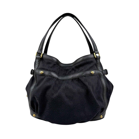 Gucci Black GG Canvas and Leather Jockey Tote