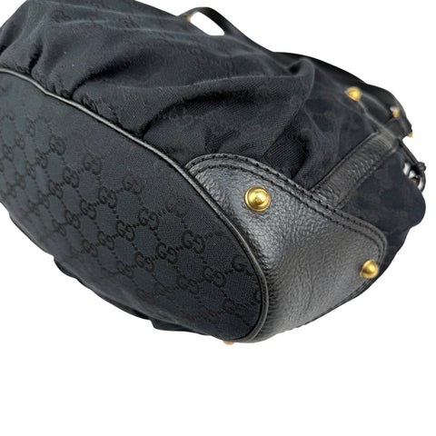 Gucci Black GG Canvas and Leather Jockey Tote