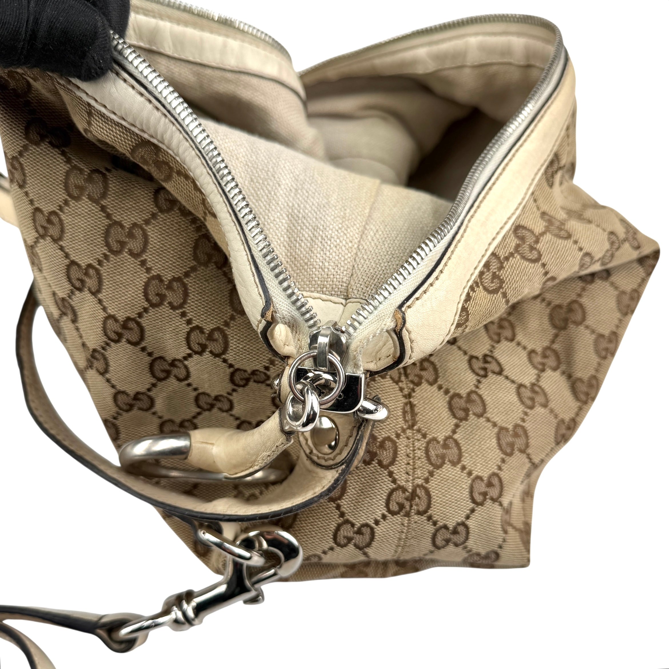 Pre-owned Gucci Beige GG Canvas Medium Horsebit Hobo bag