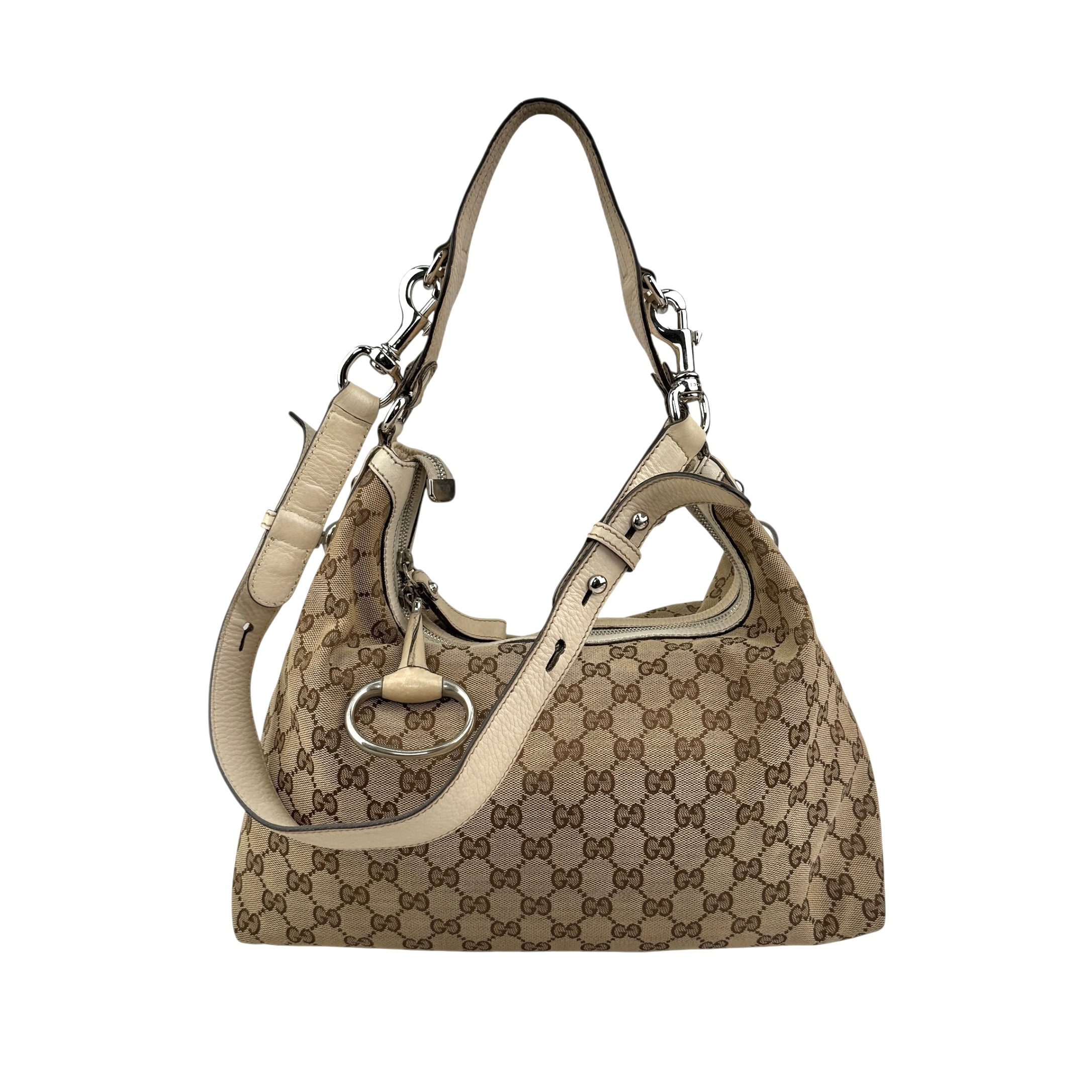 Pre-owned Gucci Beige GG Canvas Medium Horsebit Hobo bag