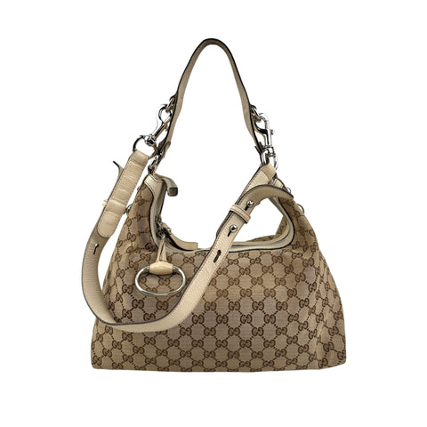 Pre-owned Gucci Beige GG Canvas Medium Horsebit Hobo bag