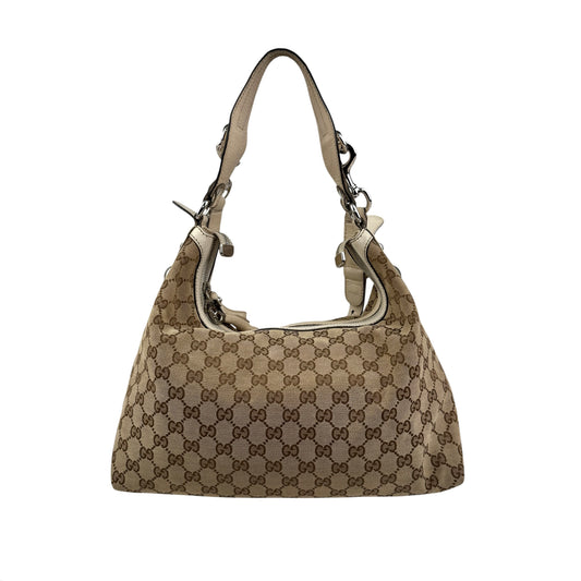 Pre-owned Gucci Beige GG Canvas Medium Horsebit Hobo bag back view