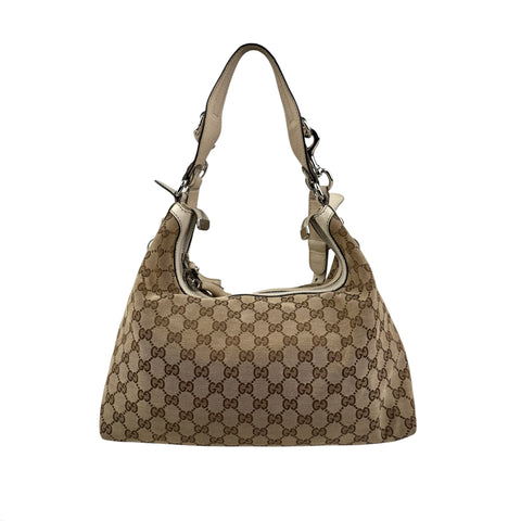 Pre-owned Gucci Beige GG Canvas Medium Horsebit Hobo bag back view