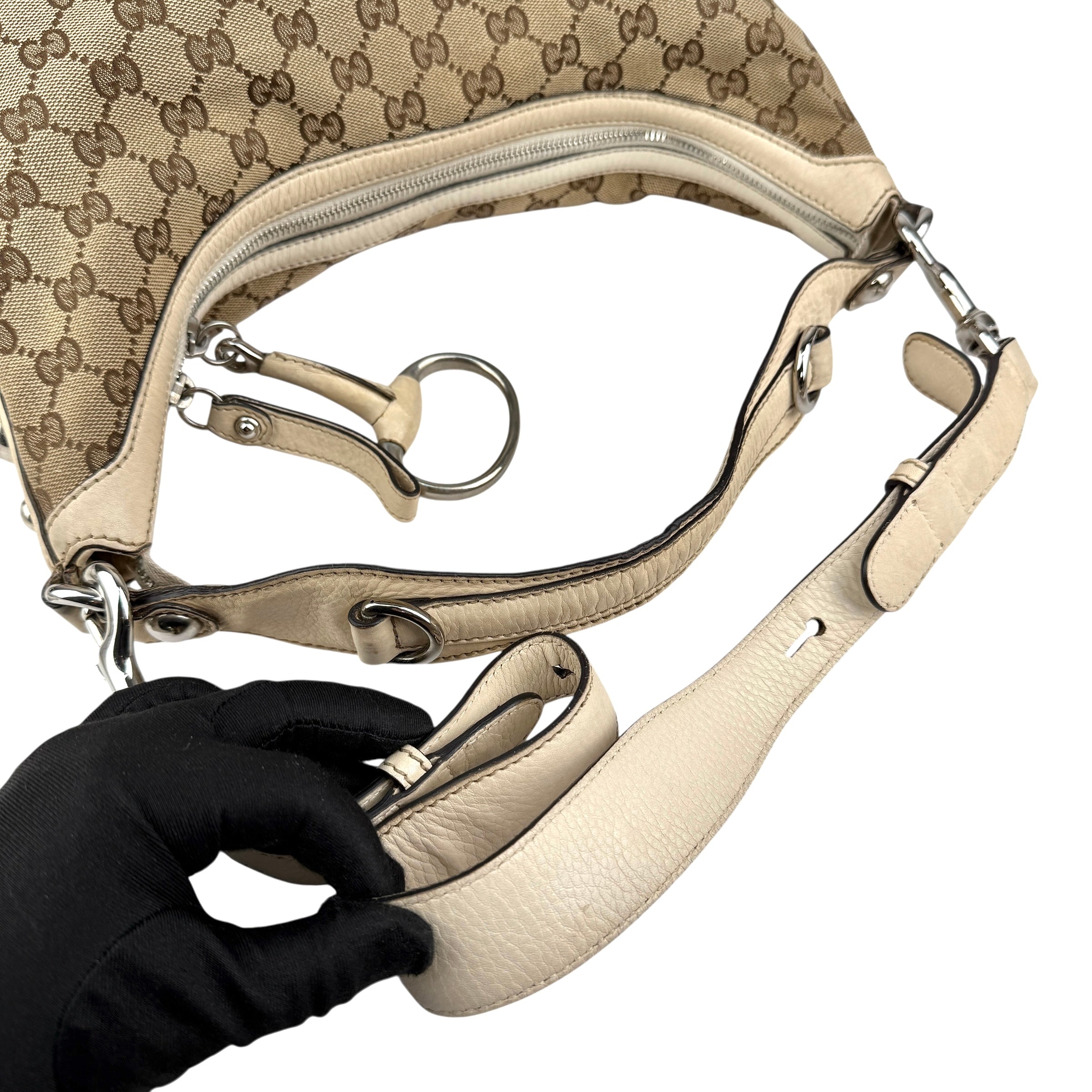 Pre-owned Gucci Beige GG Canvas Medium Horsebit Hobo bag