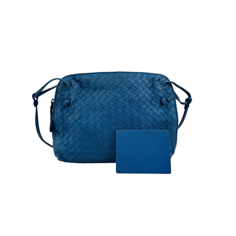 Bottega Veneta Blue Intrecciato Leather Nodini Crossbody Bag