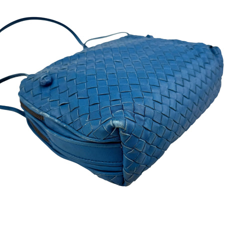 Bottega Veneta Blue Intrecciato Leather Nodini Crossbody Bag