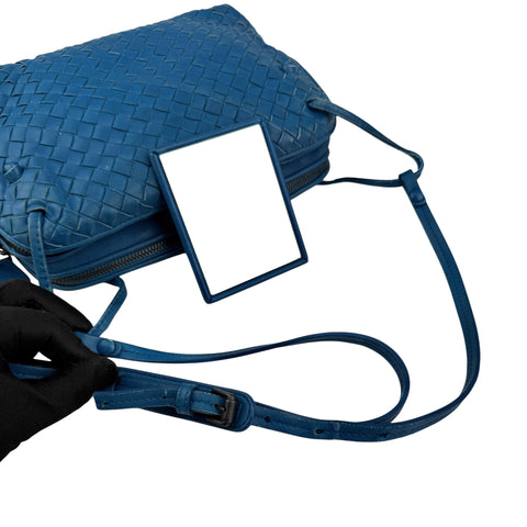 Bottega Veneta Blue Intrecciato Leather Nodini Crossbody Bag