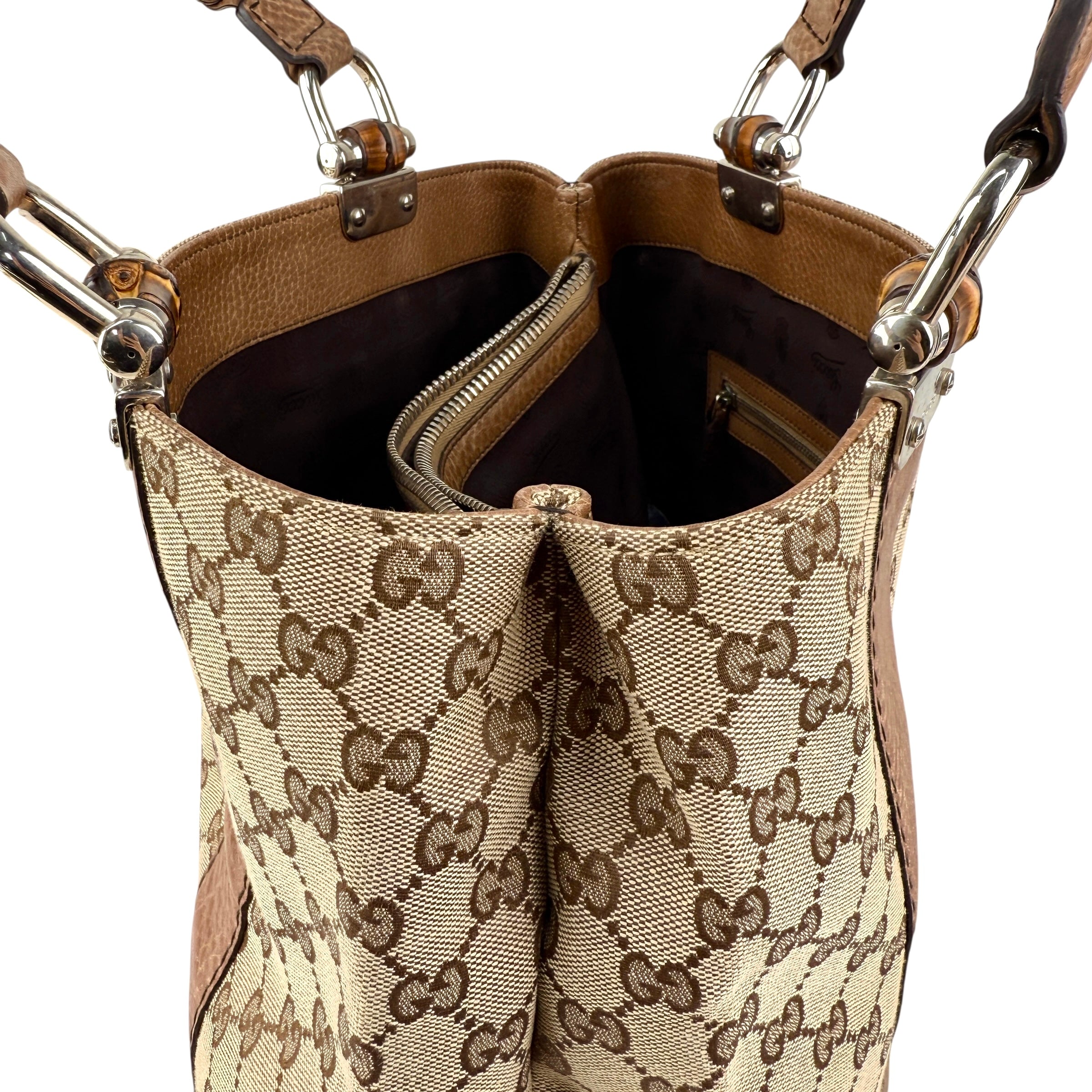 Pre-owned Gucci Brown GG ssima Leather Bamboo Bar Tote Bag tote bag