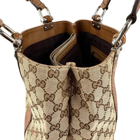 Pre-owned Gucci Brown GG ssima Leather Bamboo Bar Tote Bag tote bag