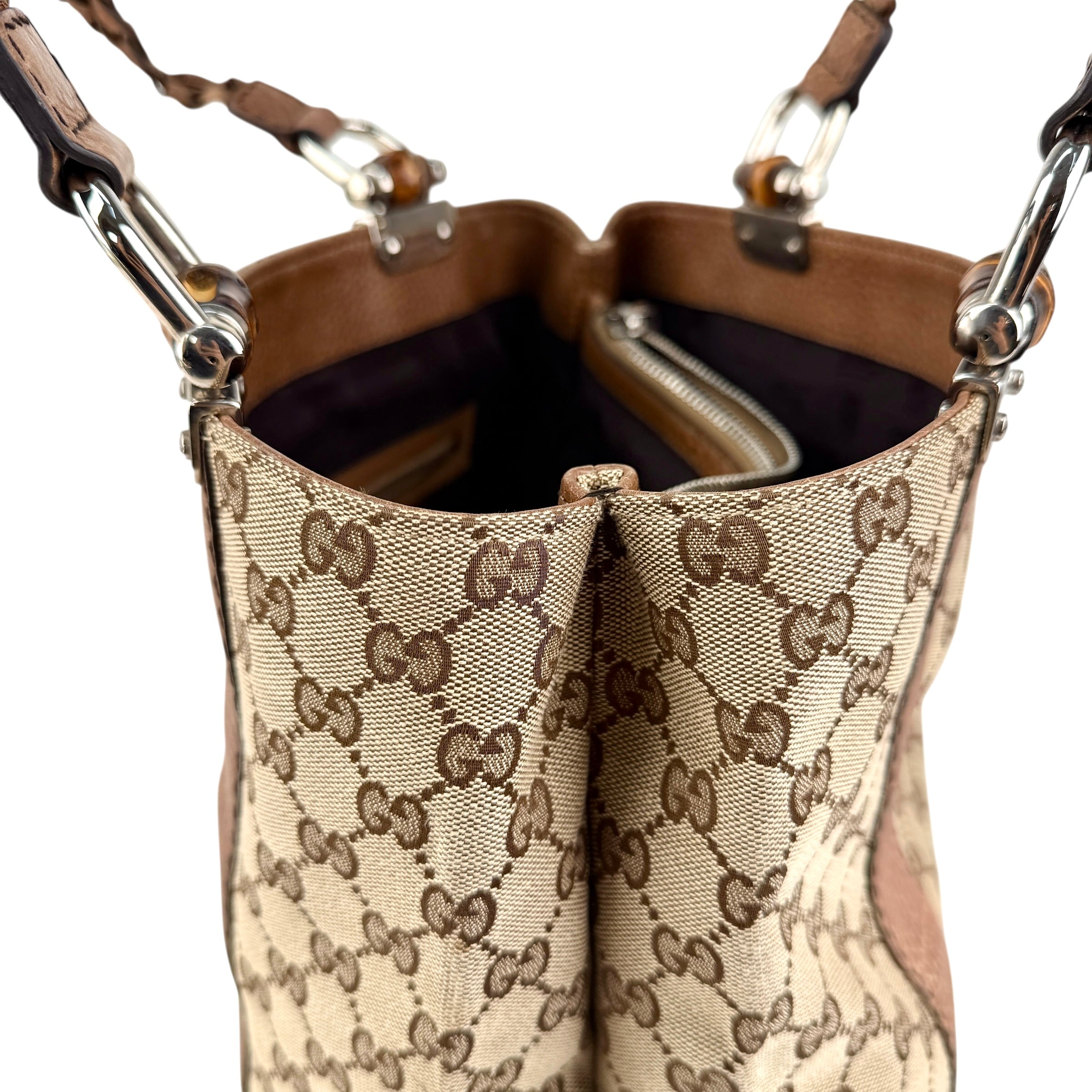 Pre-owned Gucci Brown GG ssima Leather Bamboo Bar Tote Bag tote bag
