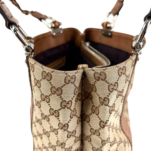 Pre-owned Gucci Brown GG ssima Leather Bamboo Bar Tote Bag tote bag