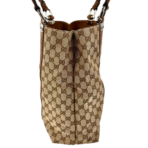 Pre-owned Gucci Brown GG ssima Leather Bamboo Bar Tote Bag tote bag