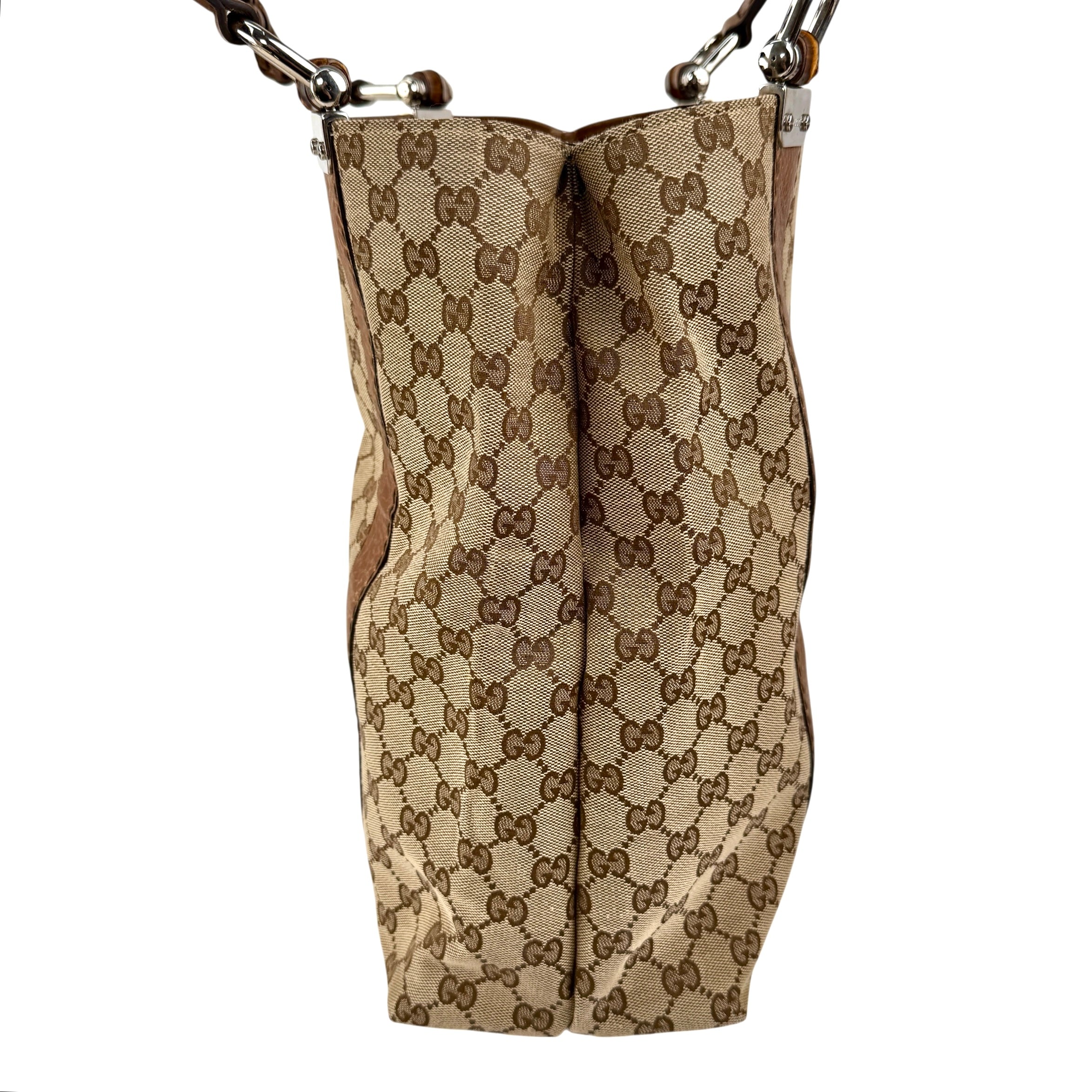 Pre-owned Gucci Brown GG ssima Leather Bamboo Bar Tote Bag tote bag