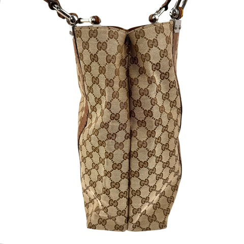 Pre-owned Gucci Brown GG ssima Leather Bamboo Bar Tote Bag tote bag