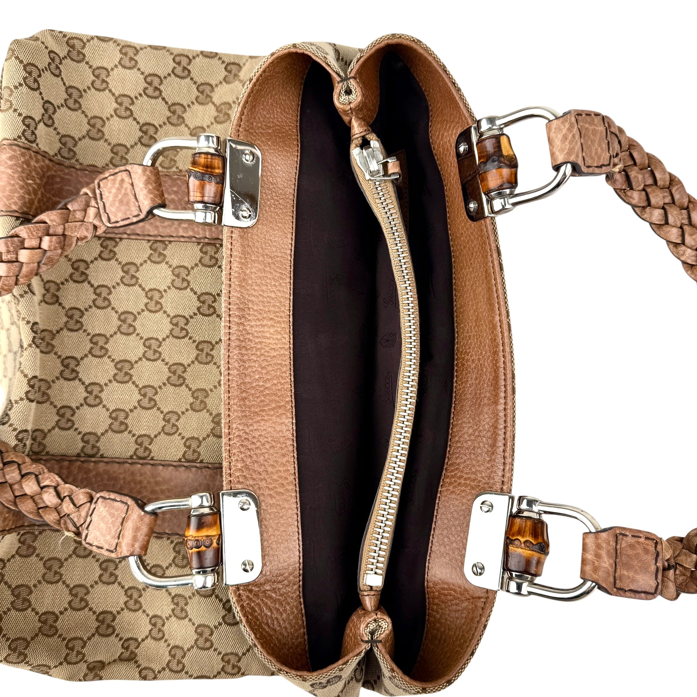Pre-owned Gucci Brown GG ssima Leather Bamboo Bar Tote Bag tote bag