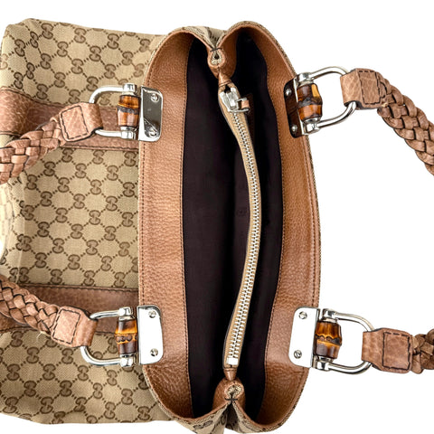 Pre-owned Gucci Brown GG ssima Leather Bamboo Bar Tote Bag tote bag