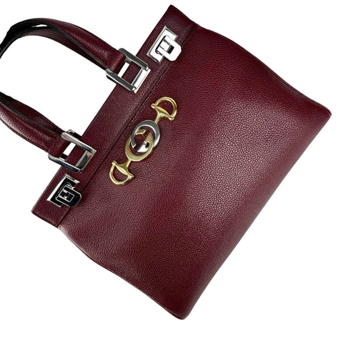 Gucci Burgundy Grainy Leather Zumi Tote Bag