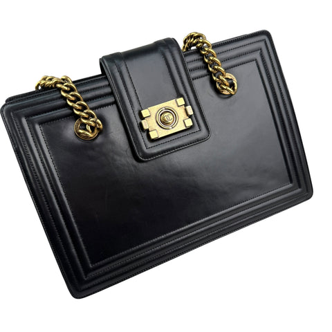 Chanel Black Smooth Calfskin Leather Boy Small Tote Bag