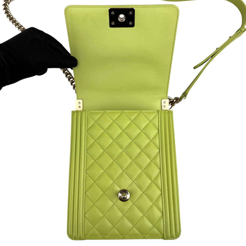 Chanel Calfskin Quilted North South Boy Flap Light Green
