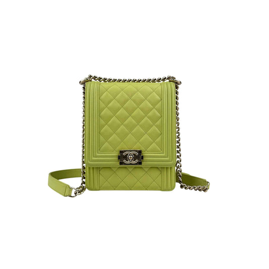 Chanel Calfskin Quilted North South Boy Flap Light Green