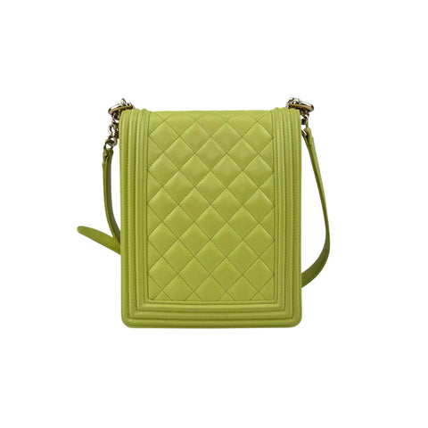 Chanel Calfskin Quilted North South Boy Flap Light Green