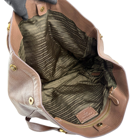 Pre-owned Prada Cammella Sfumato Cervo Leather Jeweled Shopping Tote tote bag