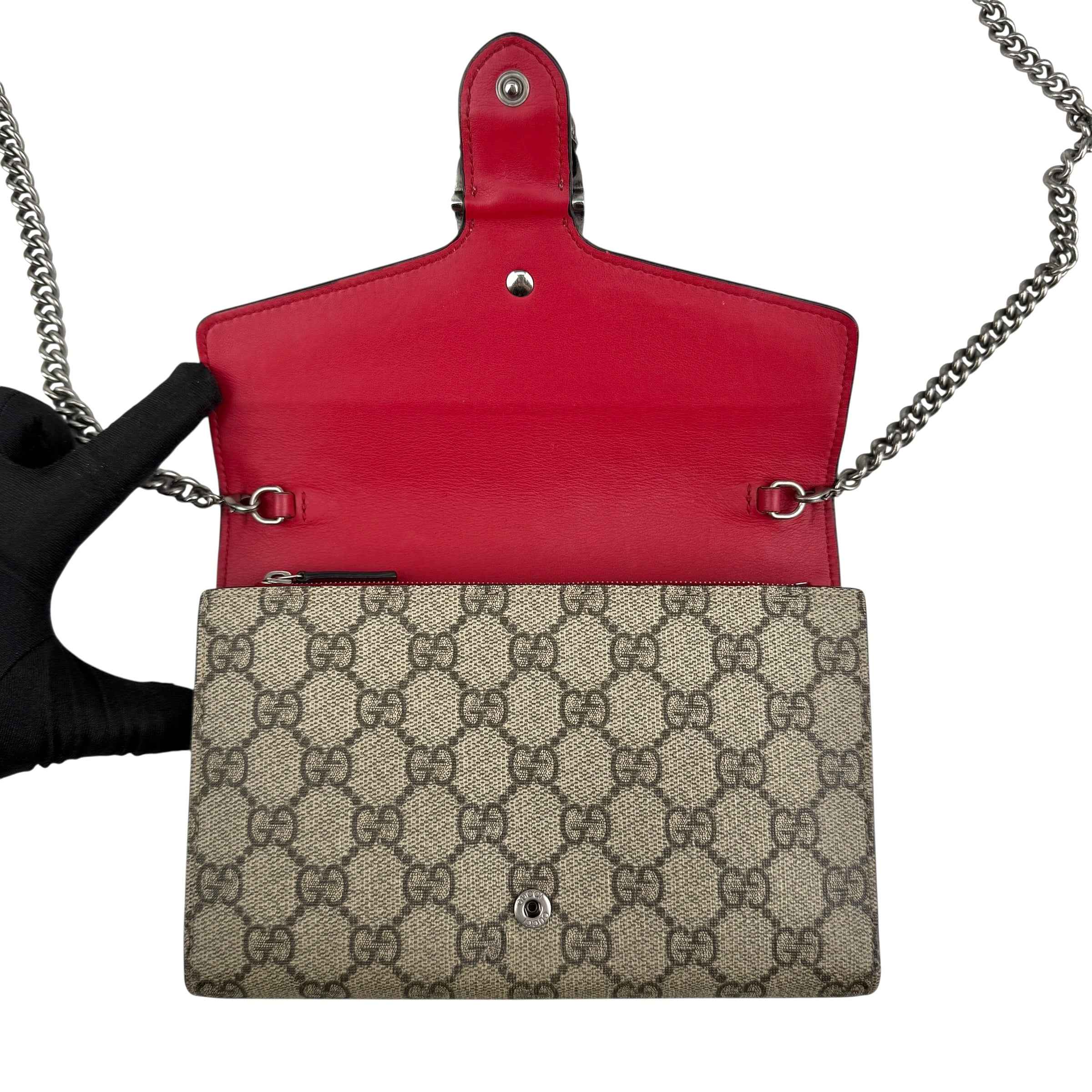 Gucci Beige/Red GG Supreme Canvas and Leather Dionysus Wallet on Chain