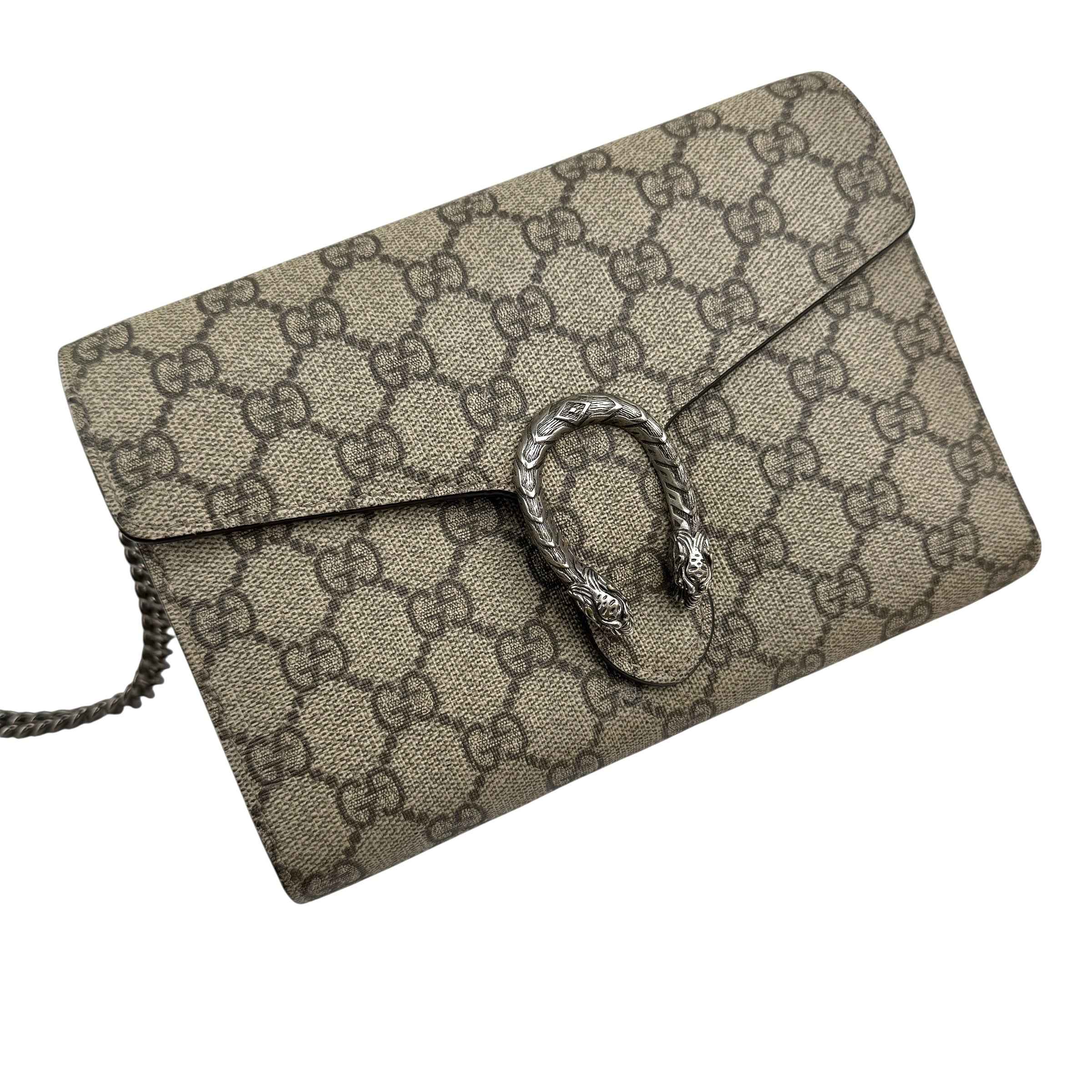 Gucci Beige/Red GG Supreme Canvas and Leather Dionysus Wallet on Chain