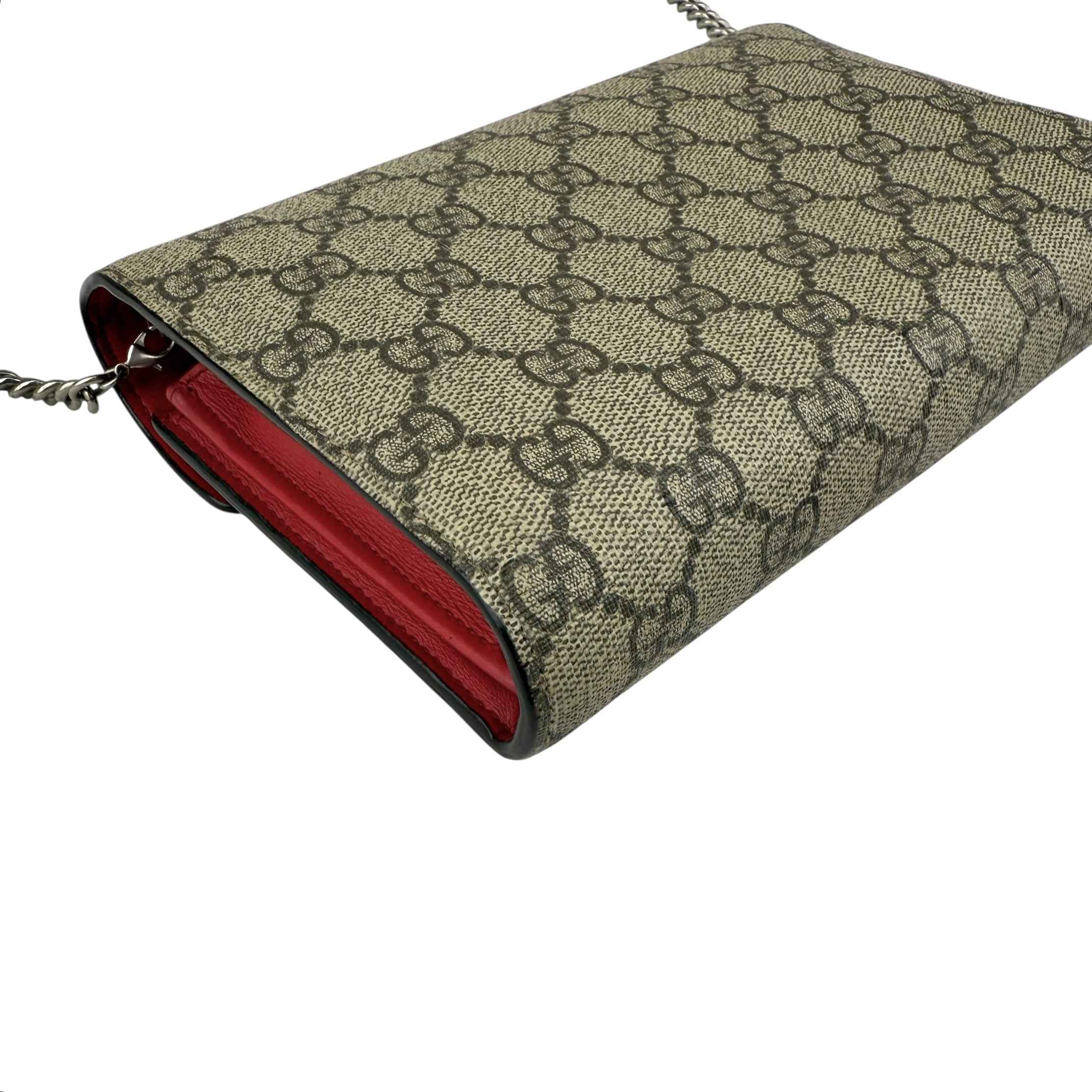 Gucci Beige/Red GG Supreme Canvas and Leather Dionysus Wallet on Chain