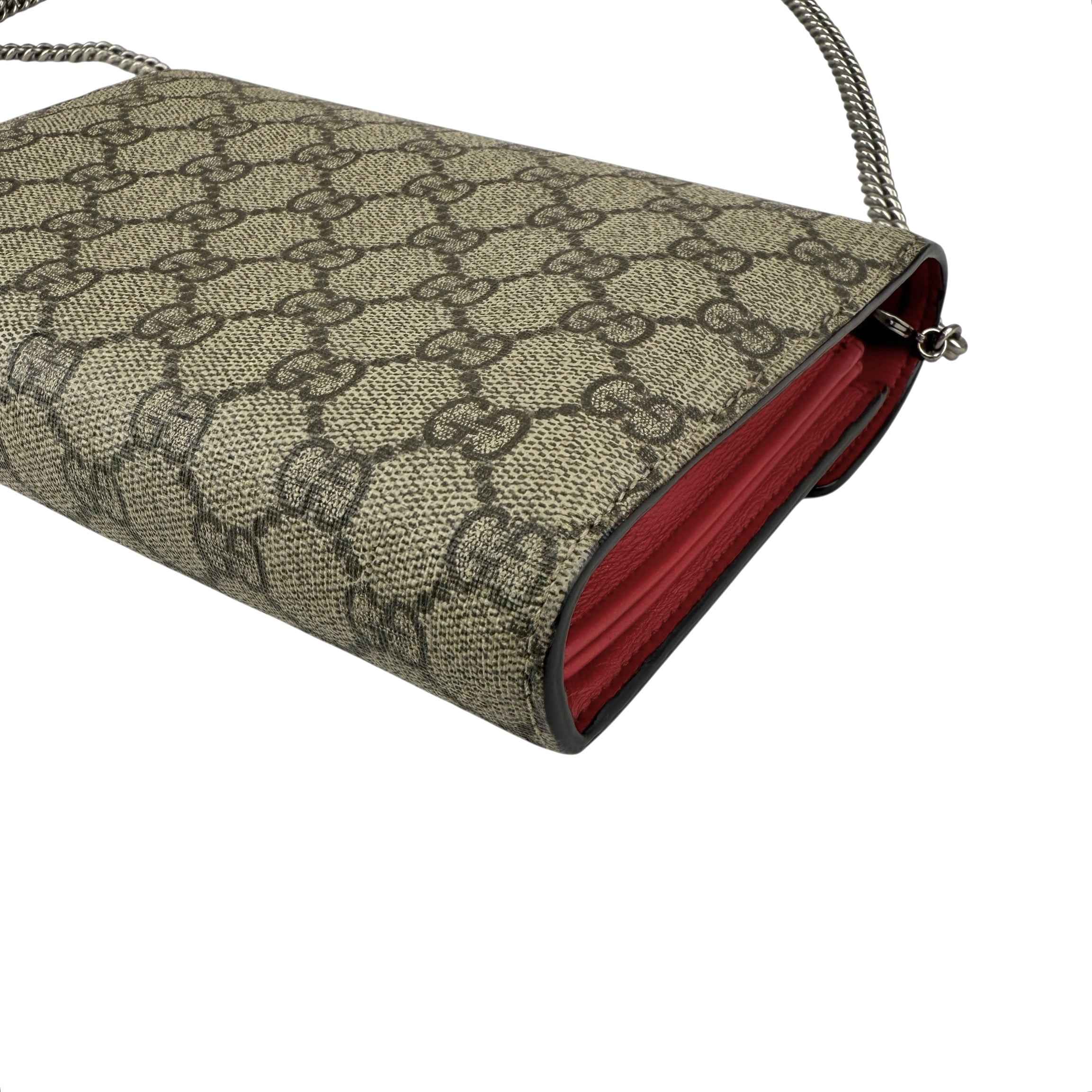 Gucci Beige/Red GG Supreme Canvas and Leather Dionysus Wallet on Chain