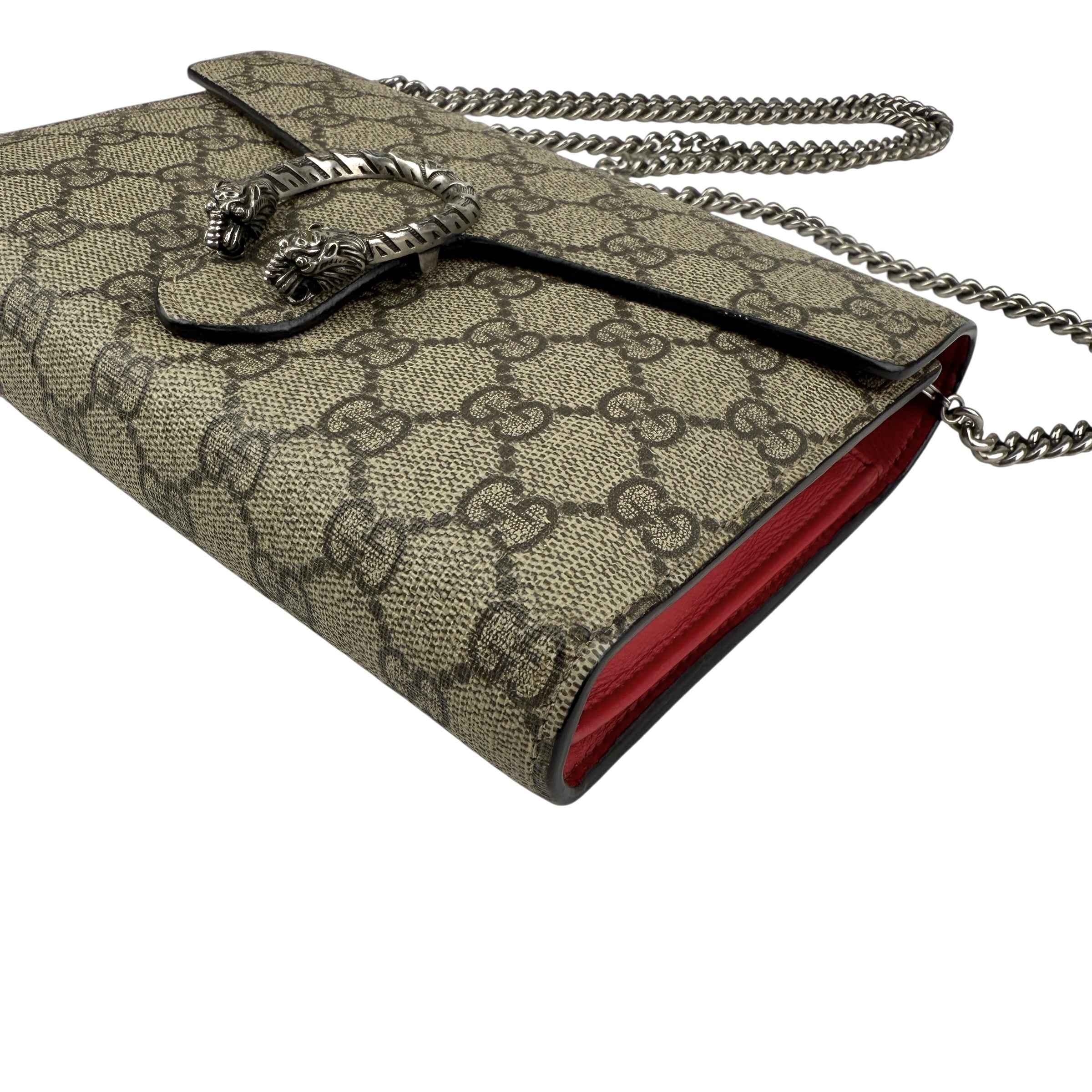 Gucci Beige/Red GG Supreme Canvas and Leather Dionysus Wallet on Chain