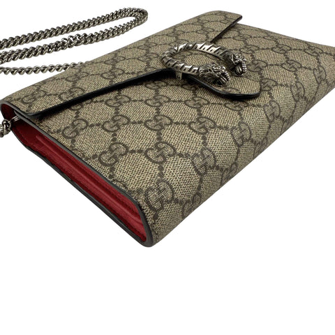 Gucci Beige/Red GG Supreme Canvas and Leather Dionysus Wallet on Chain