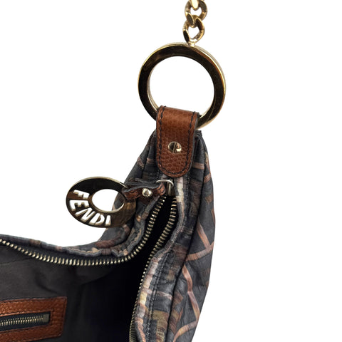 Fendi Multicolor Zucca Jacquard Fabric Chef Chain Link Hobo