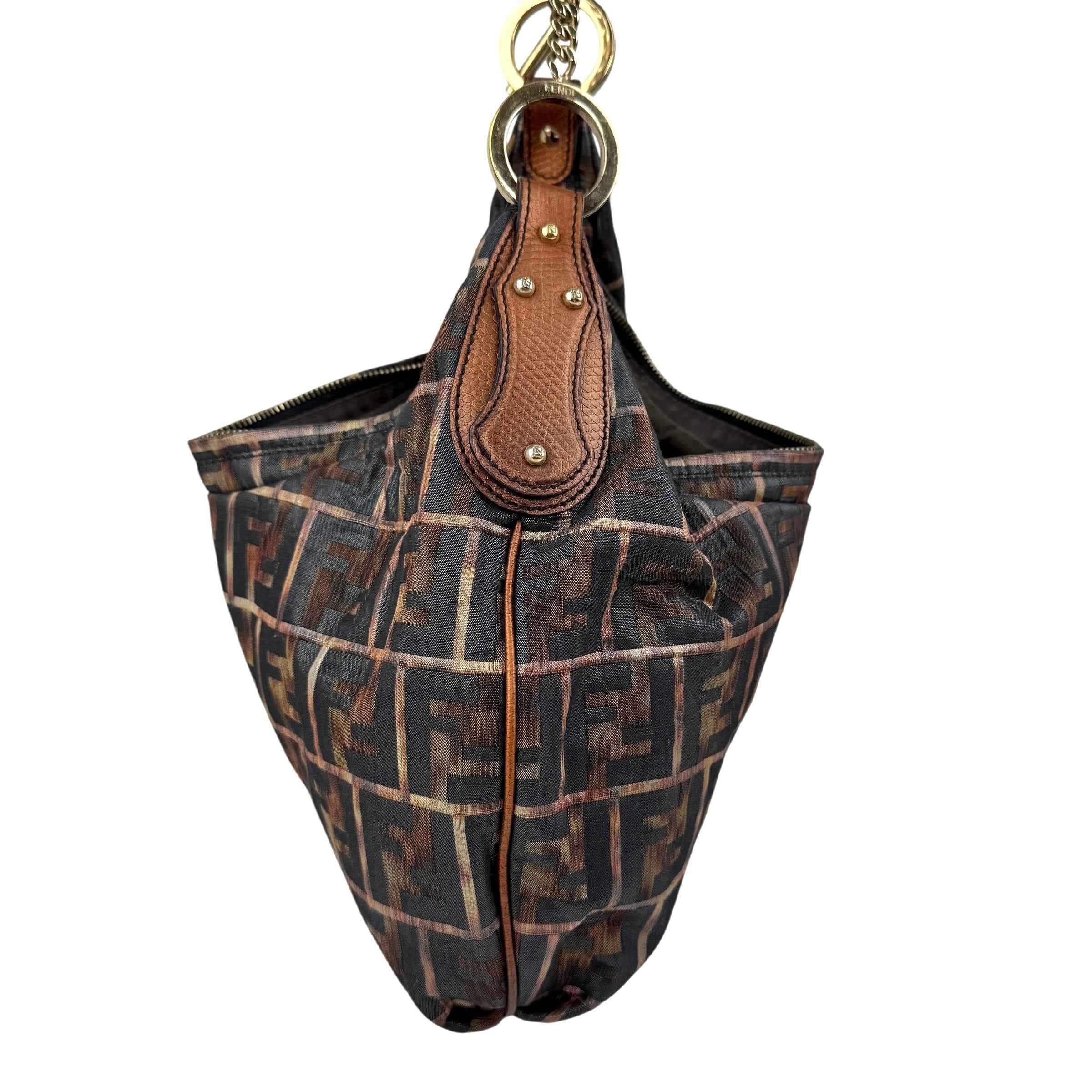 Fendi Multicolor Zucca Jacquard Fabric Chef Chain Link Hobo