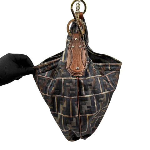 Fendi Multicolor Zucca Jacquard Fabric Chef Chain Link Hobo