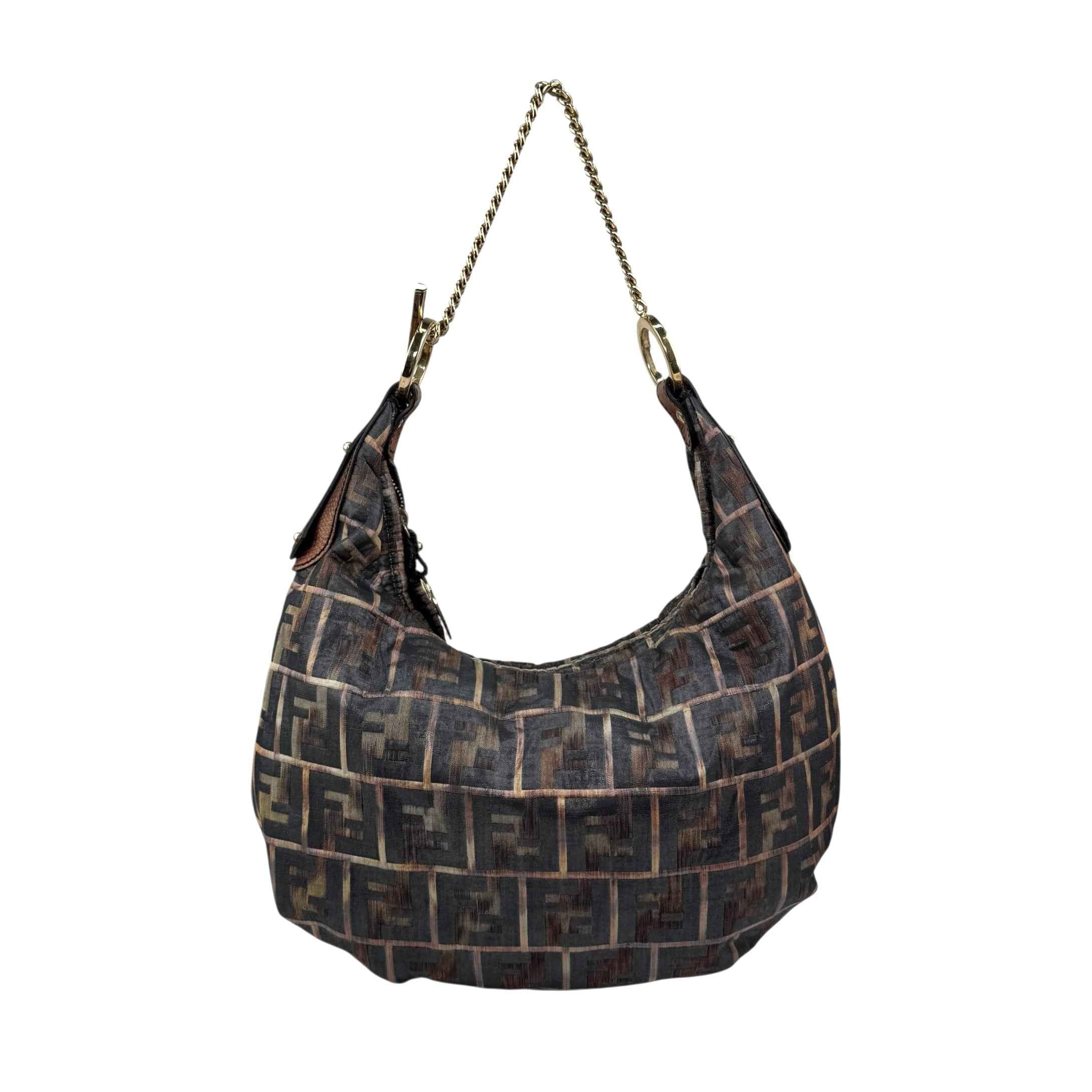 Fendi Multicolor Zucca Jacquard Fabric Chef Chain Link Hobo