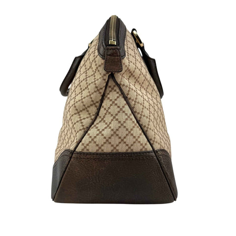 Gucci Beige/Brown Diamante Canvas And Leather Large Horsebit Catherine Satchel