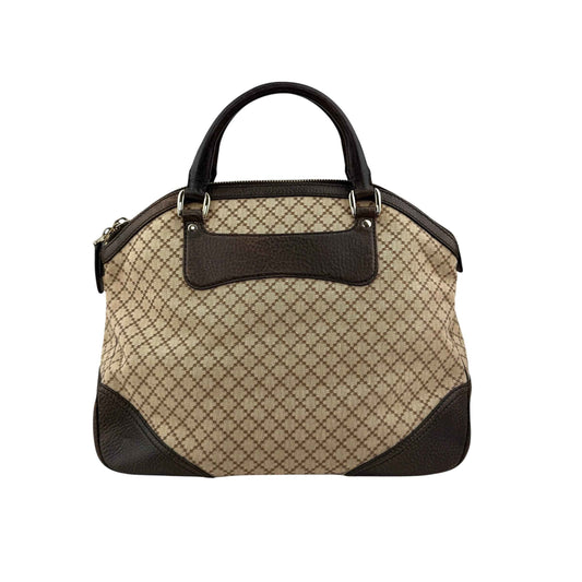 Gucci Beige/Brown Diamante Canvas And Leather Large Horsebit Catherine Satchel
