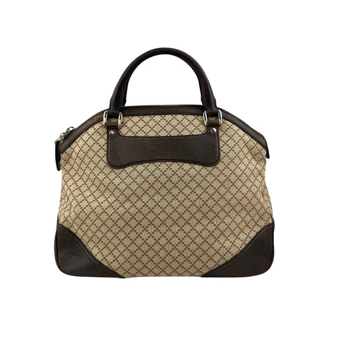 Gucci Beige/Brown Diamante Canvas And Leather Large Horsebit Catherine Satchel