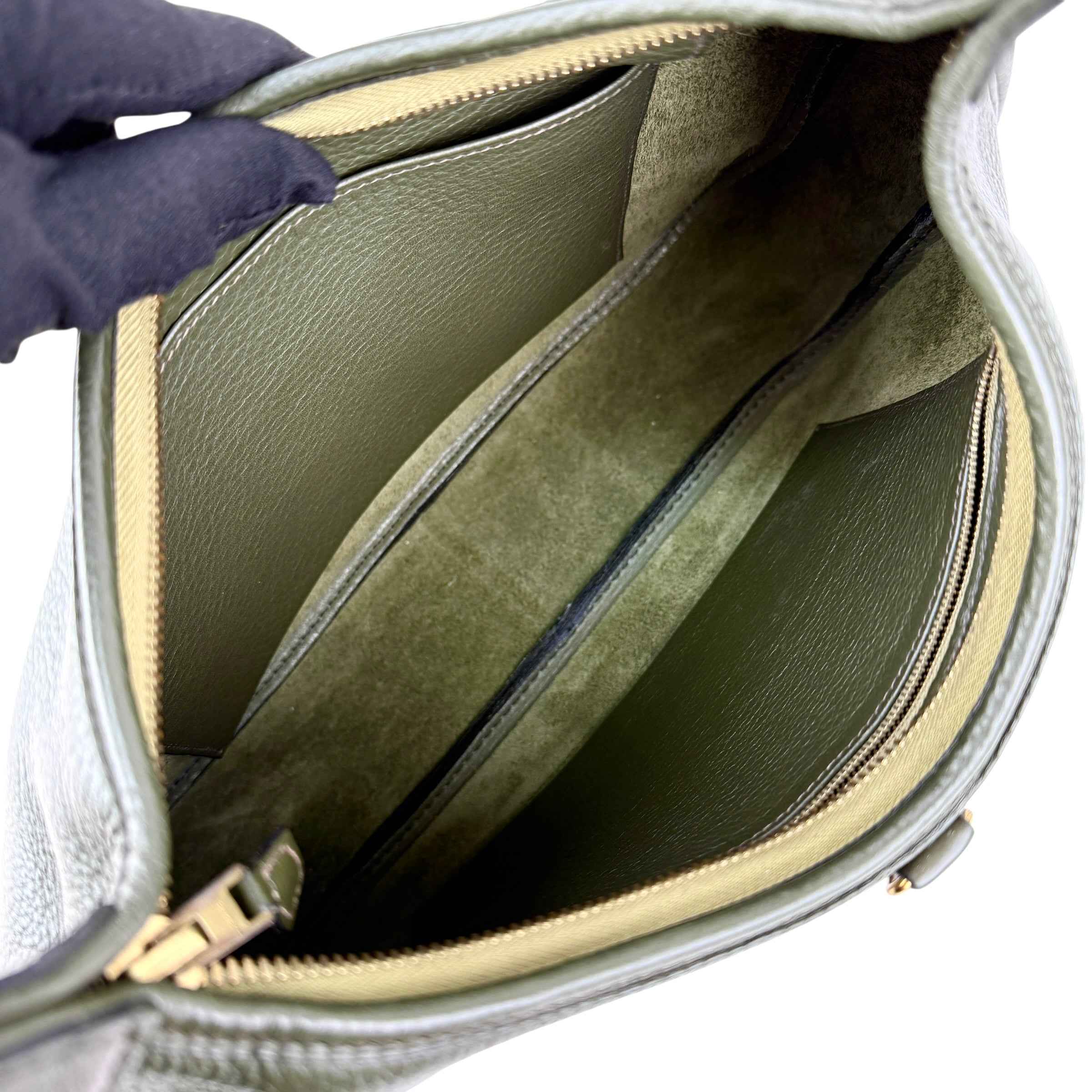 Hermès Trim Green Buffalo Leather Shoulder Bag